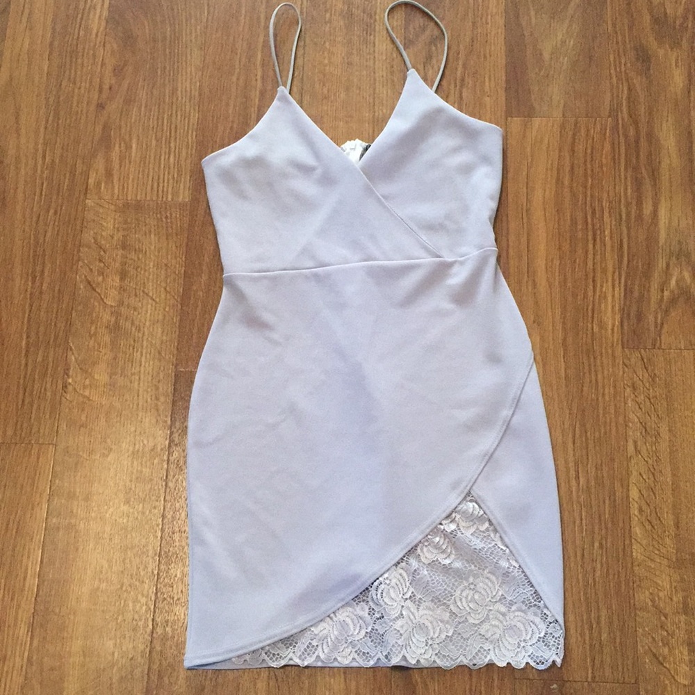 Grey blues strappy party dress.